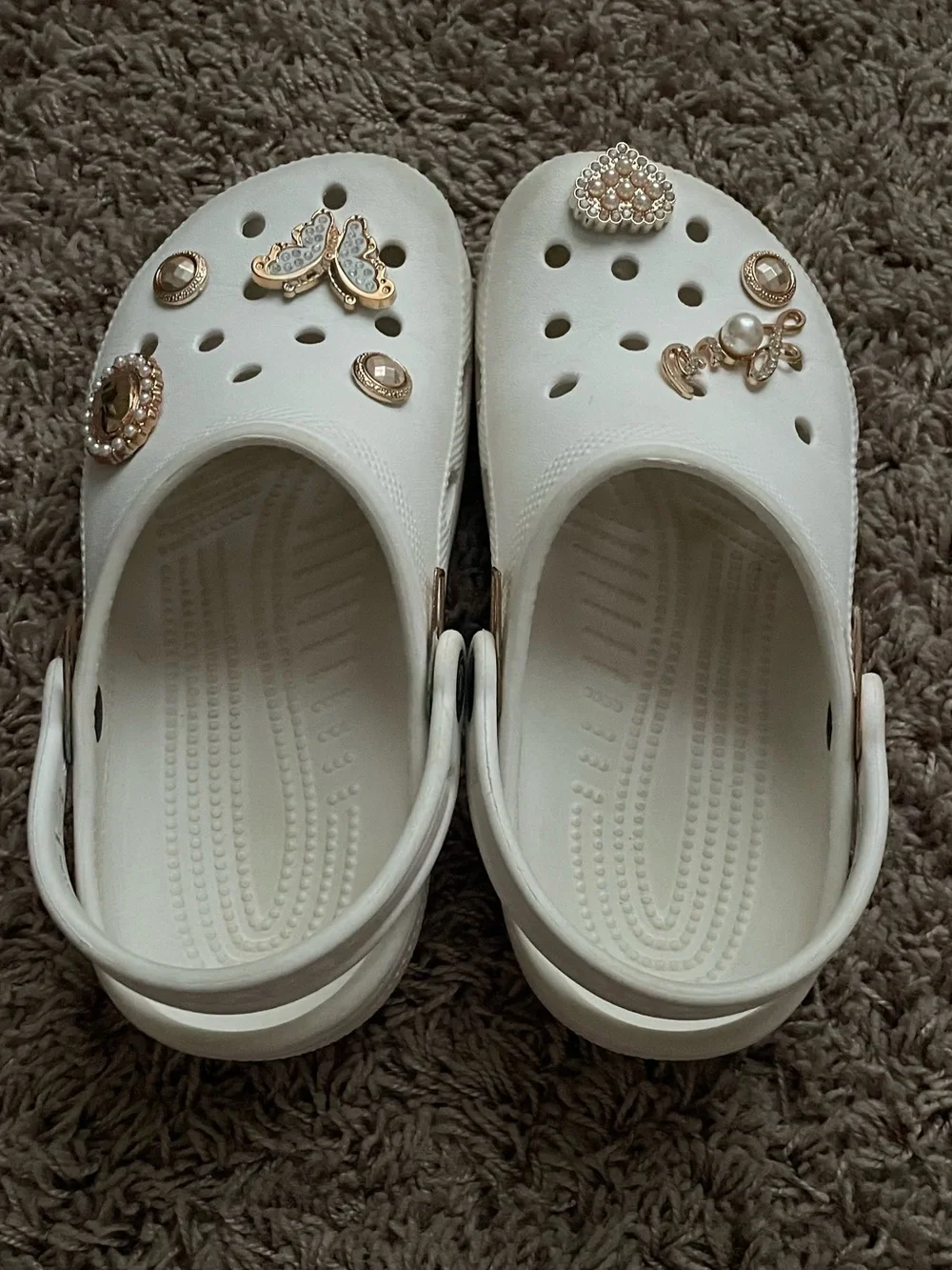 CROCS Kids White Clogs with Gold Decorative Charms